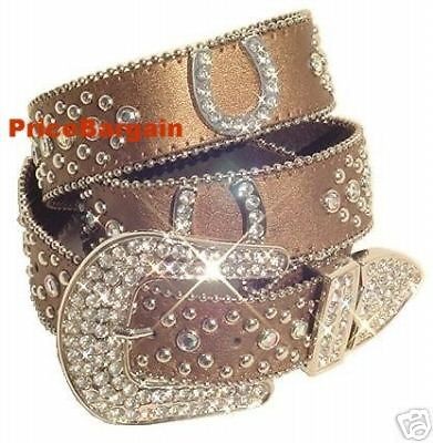 NEW HORSE SHOE COPPER WESTERN RHINESTONE BELT WOMEN M SM