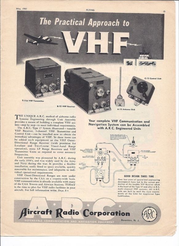 1947 ARC Aircraft Radio Corp VHF Radio Ad