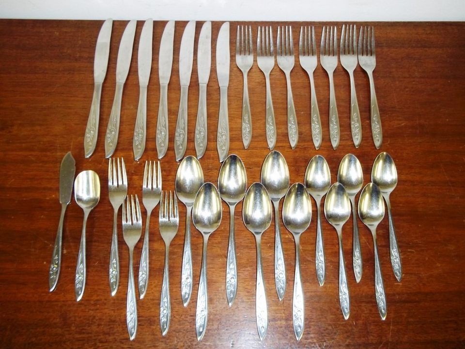 IIC Imperial International ROSE FLORAL 31 pc Stainless Steel Flatware 