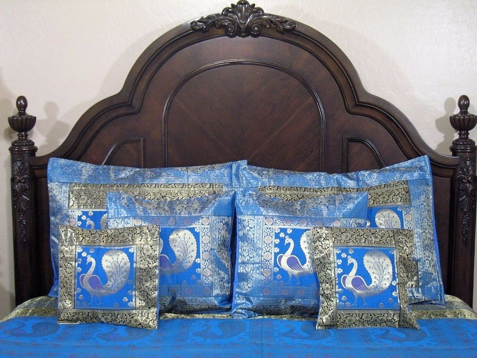   Peacock Duvet India Sari Quilt Bedding Set 7P Traditional Bedspread