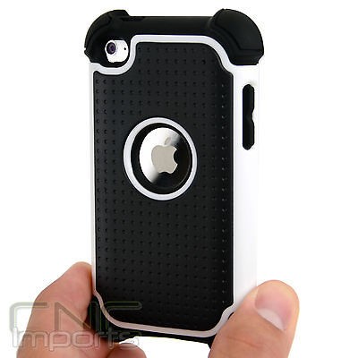   WHITE TRIPLE DEFENDER HYBRID CASE BUNDLE for iPod Touch 4G 4th Gen