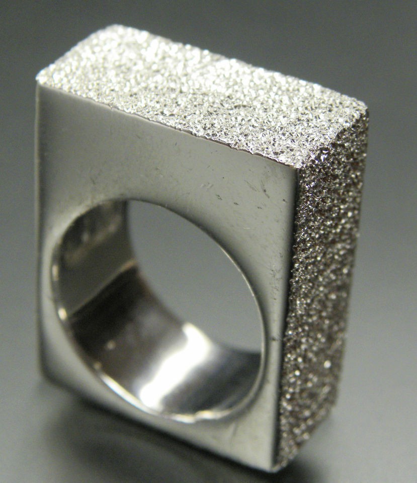 PIANEGONDA SIGNED ITALY STERLING SILVER DIAMOND FINISH SQUARE RING