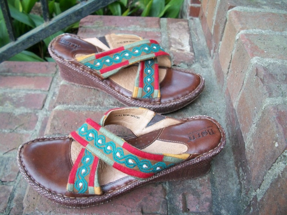 BORN CHIC STRAPPY SOUTHWESTERN MEXICAN PLATFORM WEDGE HEEL BOHO SLIDE 