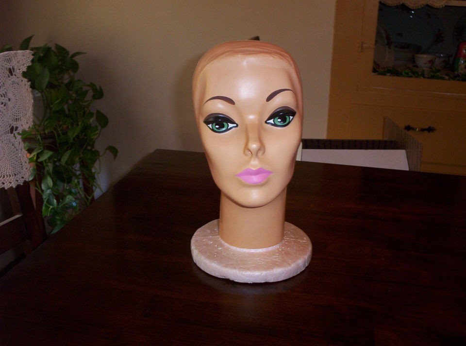 Vtg Retro Styrofoam Mannequin Head Wig Hat Store Display Stand w 