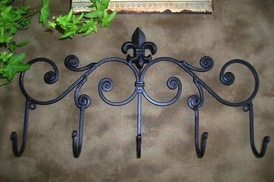   French Tuscany 5 Hook Jacket/Cap/Key Fleur de Lis Wall Rack   Decor