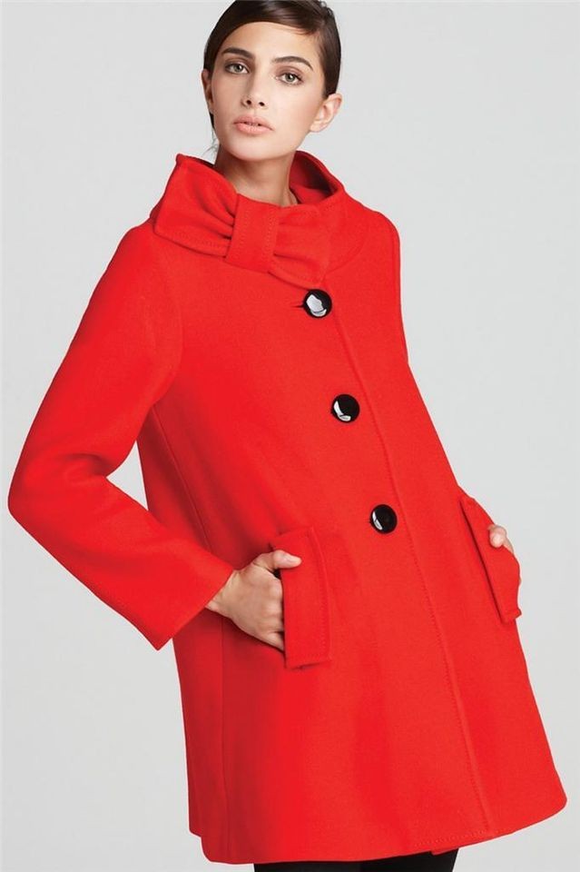 NEW $698 Kate Spade New York Suzette Bow Collar Coat in LACQUER RED