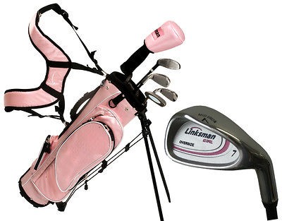   GIRLS X7 PINK JUNIOR KIDS GOLF CLUB SET W/ BAG HYBRID IRON AGES 9 12