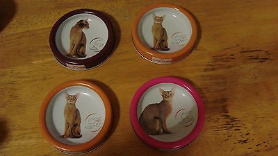 Set of 4 Royal Canin Kitty Cat Metal Pet Food Dishes W/ Photos Safer 