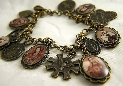 Saints Bracelet Catholic Miraculous Medal Holy Dove Sacred Heart Jesus 