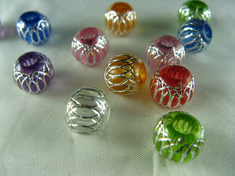 P200pcs Mixed Color Nice Big Hole Spacer Beads 11.5mm