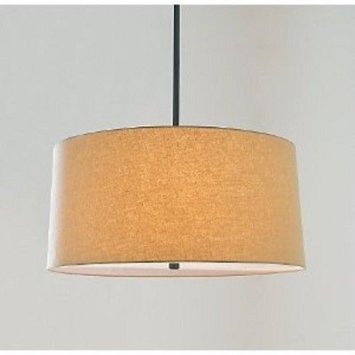 RESTORATION HARDWARE LARGE ROUND SHADE PENDANT   BRONZE WITH GOLDENROD 