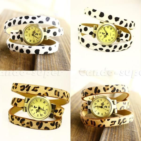 1X Leopard Around Three circle Mori Retro Leather Ladies Bracelet 