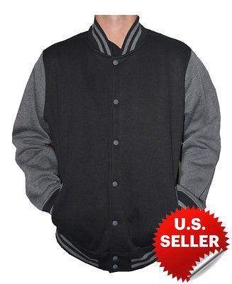 Mens PREMIUM Varsity Jacket Letterman Jacket College Baseball (BLACK 