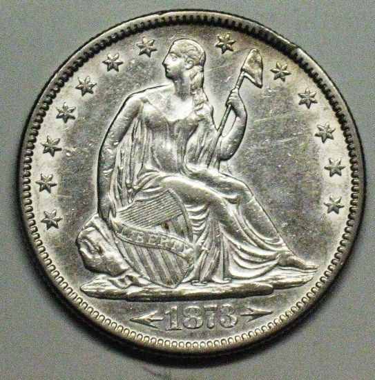 SHARP 1873 WA SEATED LIBERTY SILVER HALF DOLLAR GRADING AU++ FLASHY 