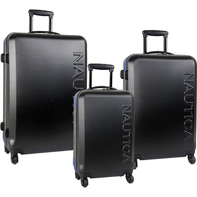 NAUTICA HARDSIDE SPINNER 3 PIECE LUGGAGE SET NAVY YELLOW $1040 VALUE 