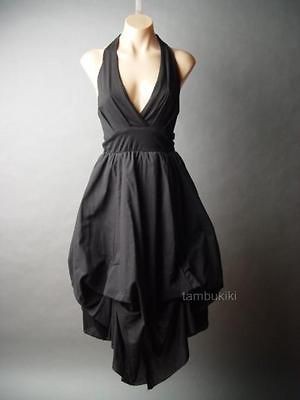   Handkerchief Hem Bustle Skirt Victorian Goth Low Cut Halter Dress S