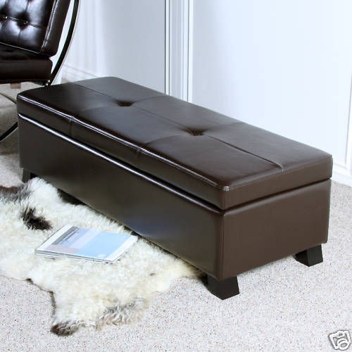 Elegant Design Tufted Brown Leather Storage Ottoman Bench