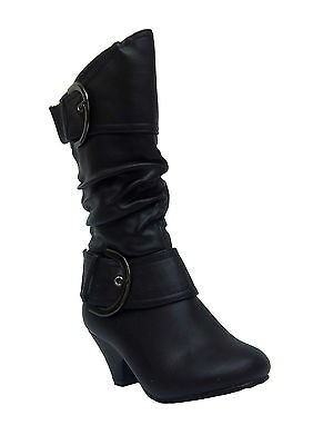 Lucky Top AUTO 9K Girls Black Side Zip Knee High Decorative Buckle 