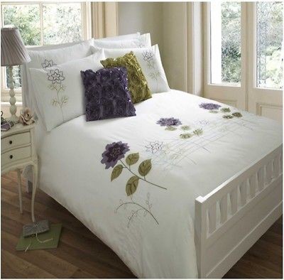   LORNA PLUM PURPLE FLORAL LEAF DUVET SET QUILT COVER LUXURY BEDDING