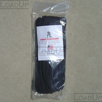 BLACK 100ft 550 Parachute Cord PARACORD Military Spec 7 Strand Type 