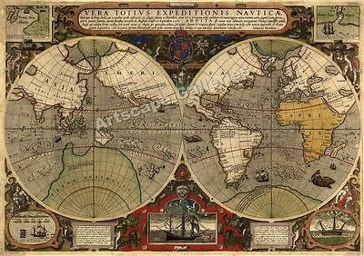 1595 Historic Old World Exploration Map F. Drake 24x34