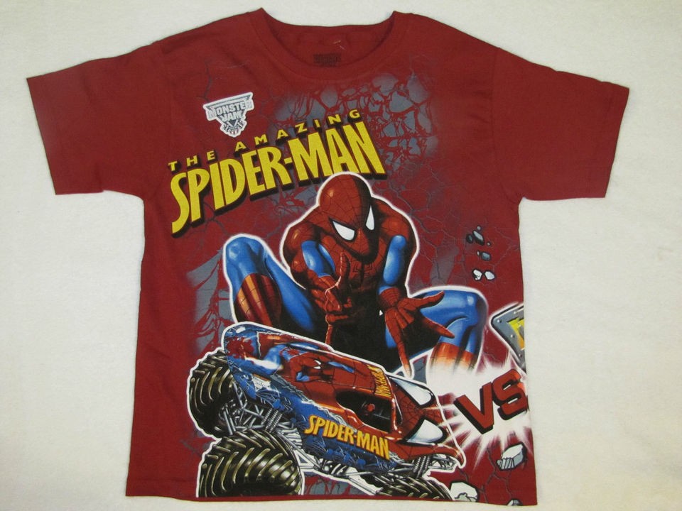 New Spiderman & maximum Destruction Monster Jam Shirt Size 8