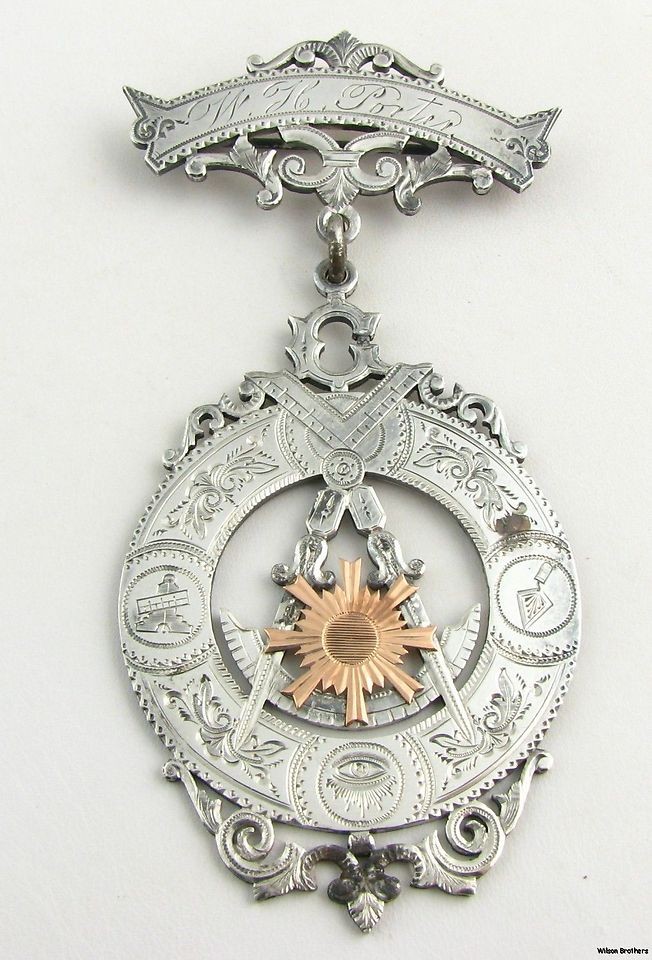 Vintage Past Master Multi Symbol Masonic Medal   Silver & 10k Gold 