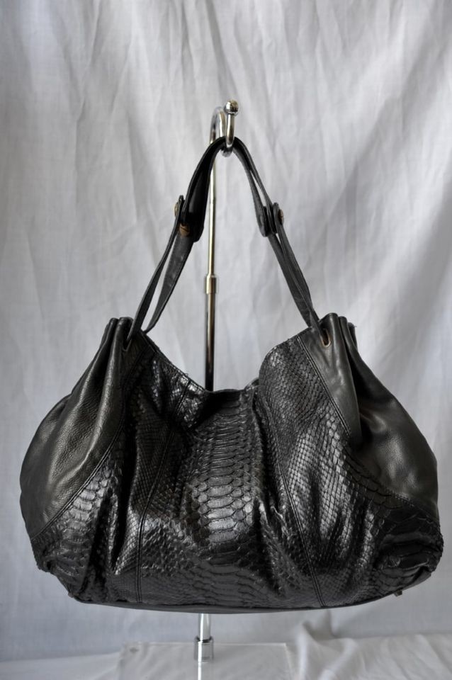 GERARD DAREL Black Luxe 48 Hr Hour Heures SNAKESKIN Bag Handbag Tote 