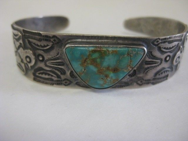   STERLING SILVER + TURQUOISE HANDMADE CUFF BRACELET PEYOTE BIRD BEAR