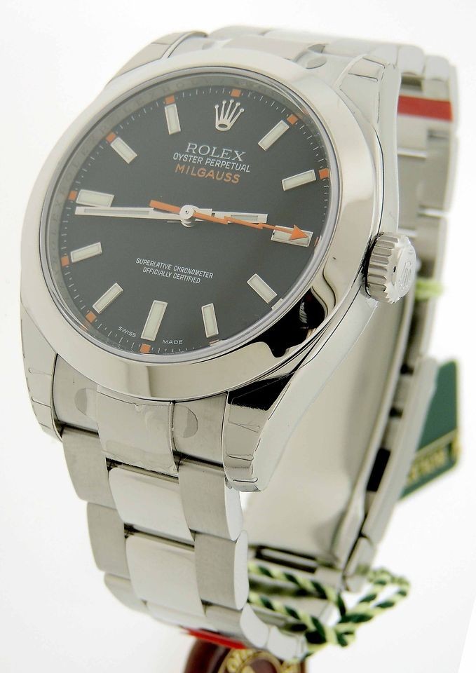 New Mens Rolex Oyster Perpetual Milgauss 116400 Black Dial Watch + B 