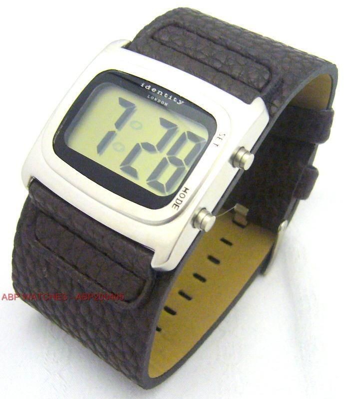   LONDON MENS STUNNING LCD LARGE DIGIT DISPLAY BROWN CUFF STRAP WATCH