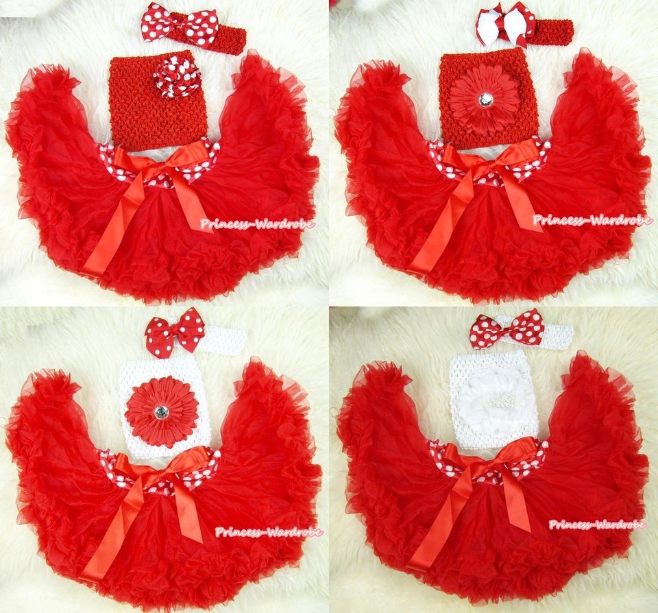 Newborn Baby Xmas Red Minnie Waist Pettiskirt Tube Top headband 3PC 