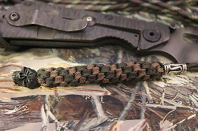 Tactical Paracord Knife lanyard with a black Emerson skull O.D. Green 