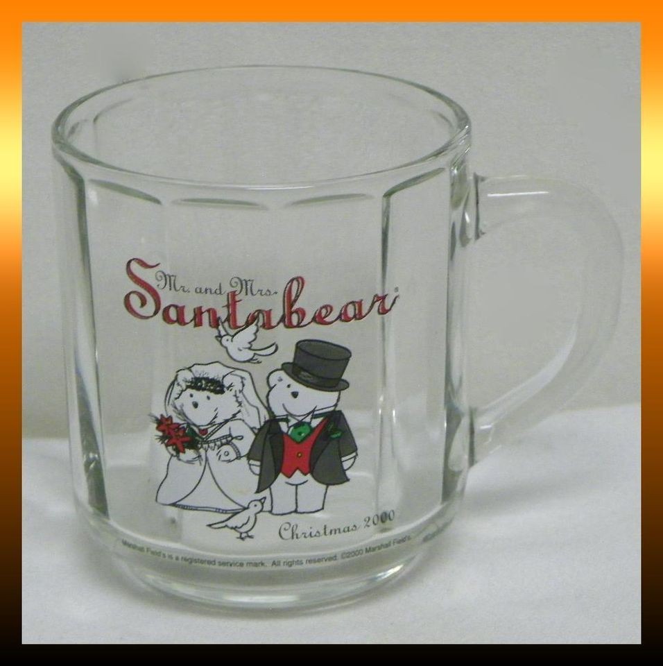   2000 MR & MRS SANTABEAR Clear Glass COFFEE MUG / CUP *MINT / LN