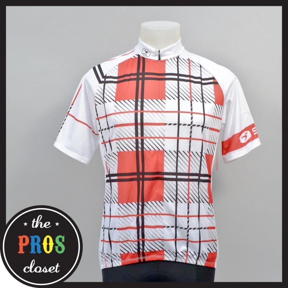   Plaid SS Jersey // Large White Road Mountain Bike MTB Race Cycling