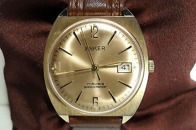 VINTAGE RARE ANKER GOLD PLATED MENS MECHANICAL WATCH/MINT