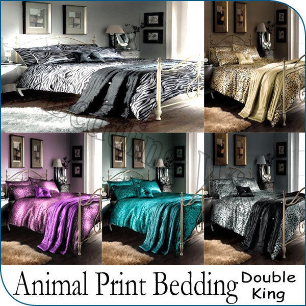 5Pcs Animal Print leopard Zebra Bedding Polyester Comforter Bed Set 