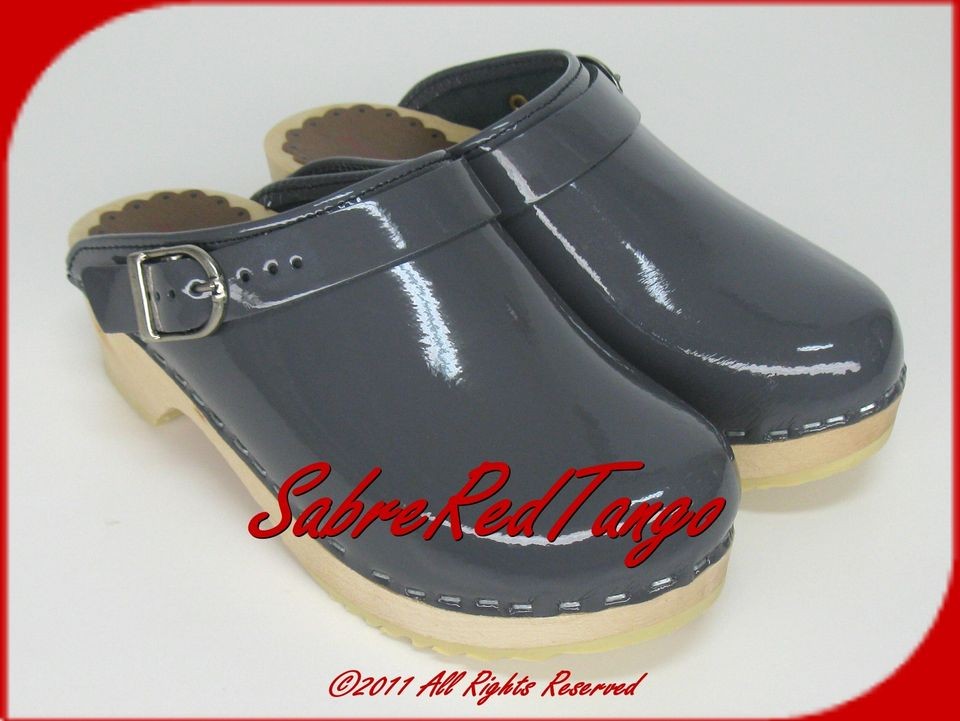 NWT HANNA ANDERSSON CLASSIC SWEDISH CLOGS DARK GREY PATENT 30 12