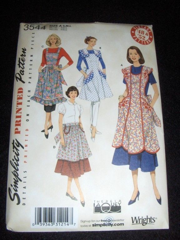 Vintage Aprons New Simplicity 3544 Pattern Sizes 10 20