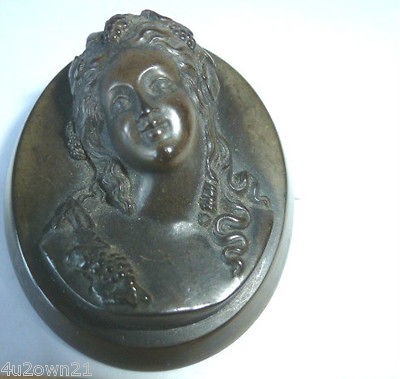 ANTIQUE VICTORIAN VULCANITE CAMEO BROOCH MAIDEN GIRL GUTTA PERCHA PIN