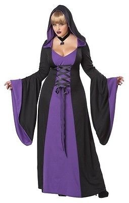   HOODED ROBE PURPLE BLACK WITCH HALLOWEEN COSTUME PLUS SIZE 2XL 3XL