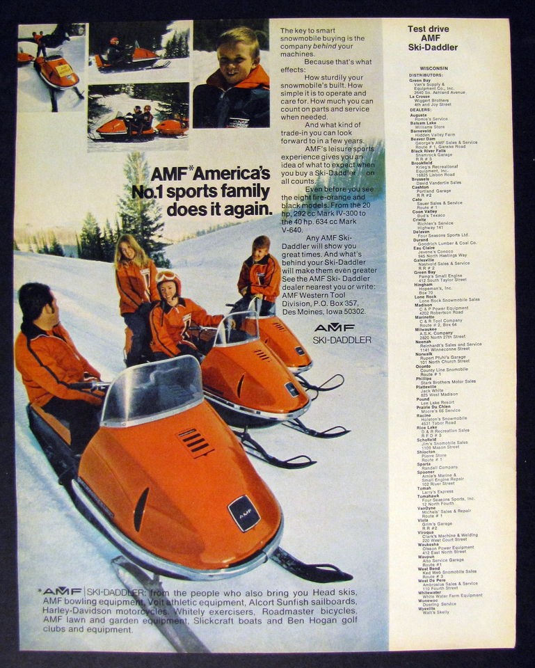 AMF SKI DADDLER Vintage Large 1971 Print Ad Unique Garage or Mancave 