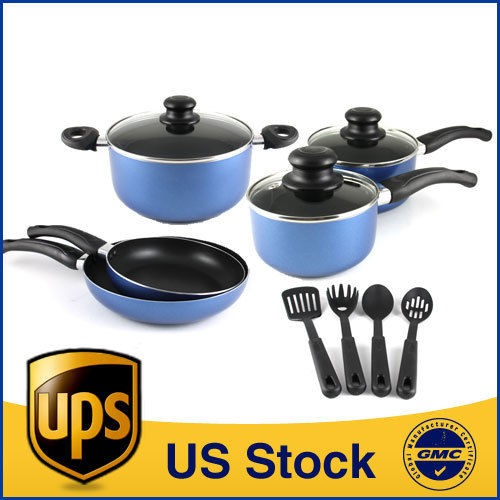 Aluminum Non Stick 12 Piece Cookware Set Saucepan Frypan Red/Blue US 