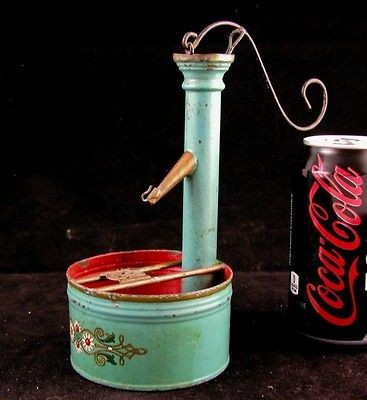   FOLK ART MOVING TOY WELL HAND PUMP TIN AND COPPER HAND PAINTED