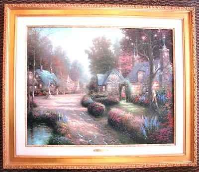 Thomas Kinkade Cobblestone Lane I (SN) Hand Highlighted   Gold Frame 