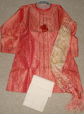 NEW BOYS KIDS INDIAN KURTA 3 PCS SHERWANI SUIT PINK SAREE SARIS