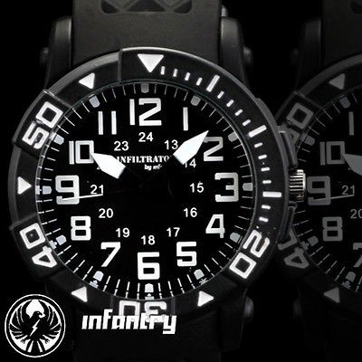   Police Mens Sport Army Quartz Analog Watch Black Rubber Strap Outdoor