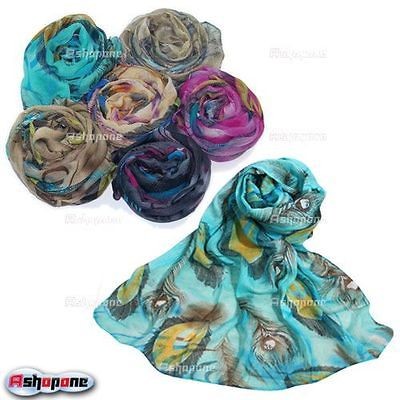 Fashion Peacock Feather Soft Large Long Scarf Shawl Wrap Stole