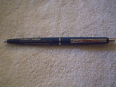 Vintage Papermate Advertisment Pen Blue & Chrome Lenox American Saw