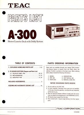 TEAC Original A 303/A 206 Cassette Deck Parts List Manual.
